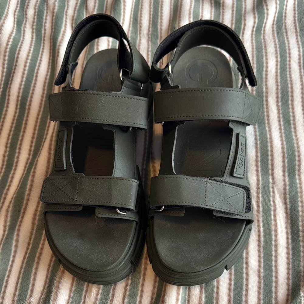 Ganni Recycled Rubber Sandals in Kalamante, Size 41